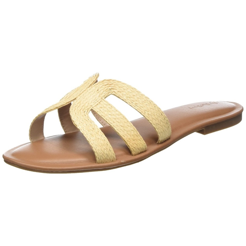The Drop Monika Raffia Fashion Slip On Flat H-Band Slide All Seasons Sandals NIB